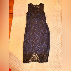 Vince Camuto Blue and Black Lace Midi Dress